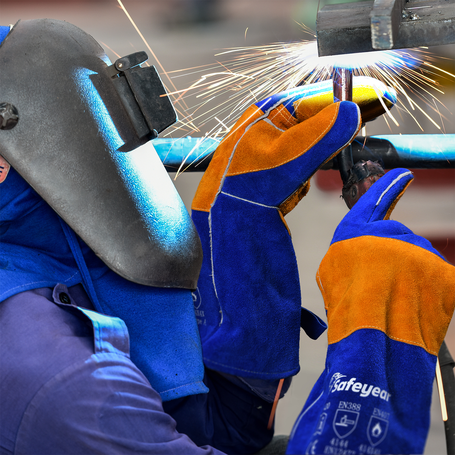 Guantes de trabajo de cuero para soldadura FL-1023 Azul