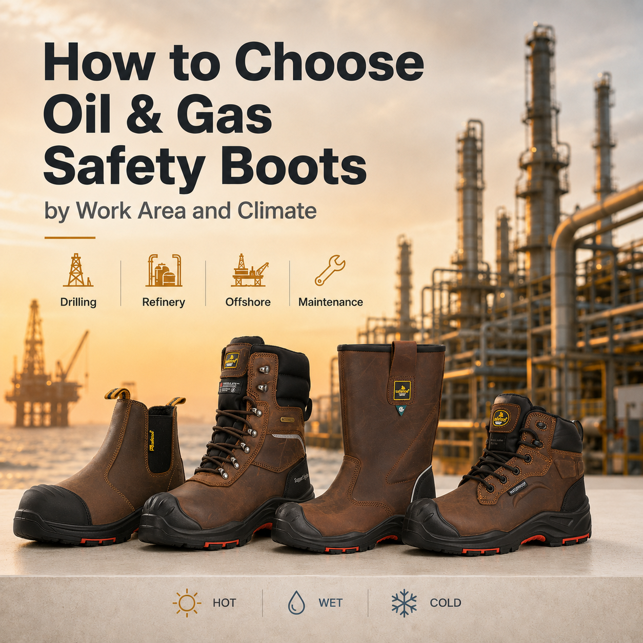 Cómo elegir botas de seguridad para petróleo y gas según el área de trabajo y el clima