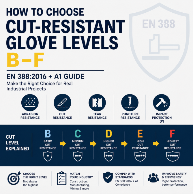 ¿Cómo elegir niveles de guantes resistentes a cortes? Guía completa de EN 388 Nivel de corte B – F (Guía de licitaciones y compras industriales)