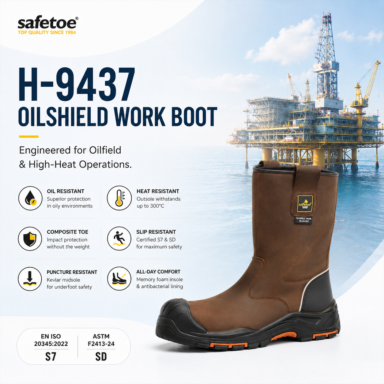 H-9437 Botas de trabajo OilShield | Protección integral para trabajos extremos con aceite y altas temperaturas