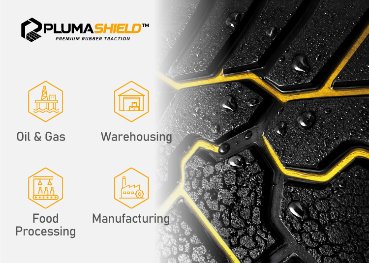 Tecnología de suela exterior con tracción de caucho PlumaShield™ que muestra resistencia al deslizamiento, resistencia al aceite y durabilidad para calzado de seguridad.