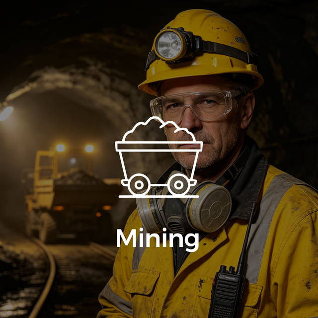 Trabajador de minería usando casco de seguridad