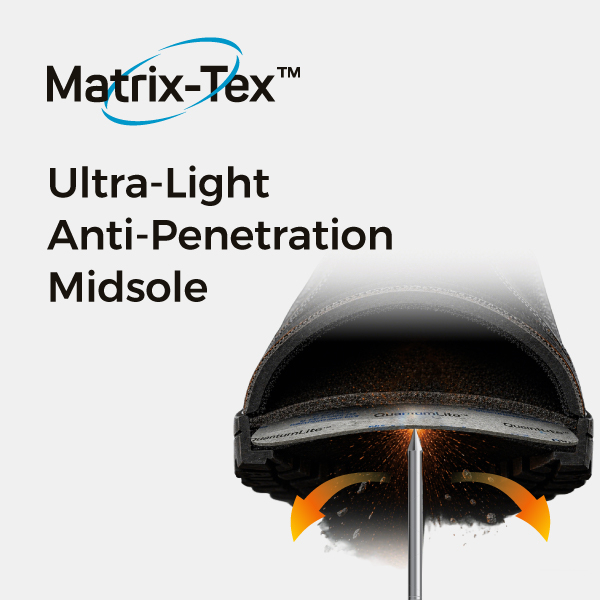 Tecnología de entresuela antipenetración Matrix-Tex™ para calzado de seguridad resistente a pinchazos